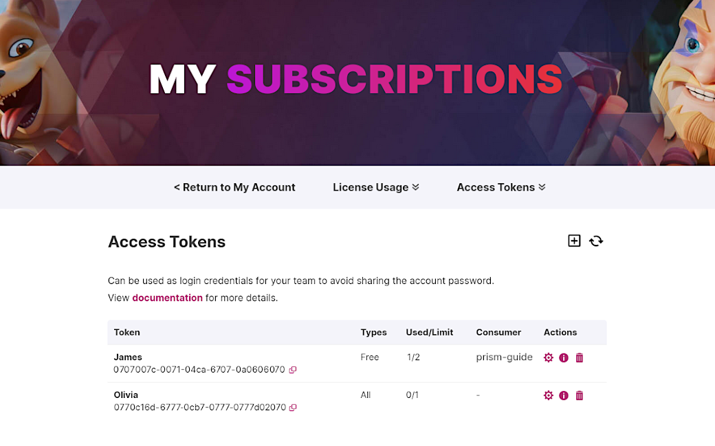 [MySubscriptions - Access Tokens]