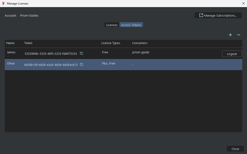 [Prism - Access Tokens]